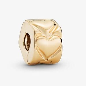 New (2) Pandora 14k Yellow Gold Heart Clip Charm - 750243 (set of 2) plus GIFT